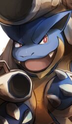  alpha_channel ambiguous_gender cannon fangs feral generation_6_pokemon hi_res mblock mega_blastoise mega_evolution nintendo pokemon pokemon_(species) ranged_weapon red_eyes reptile scalie simple_background solo teeth transparent_background weapon 