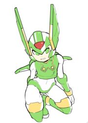  ambiguous_gender android capcom green_body green_eyes green_skin humanoid inkerton-kun looking_at_viewer machine mega_man_(series) mega_man_zero reploid robot robot_humanoid sage_harpuia solo 