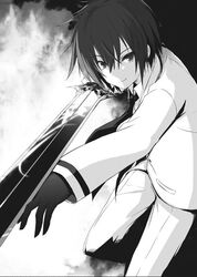  1boy kazehaya_kamito monochrome seirei_tsukai_no_blade_dance sword 