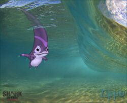  2014 alien digital_media_(artwork) discovery_channel disney dorsal_fin experiment_(lilo_and_stitch) fangs fin fish hi_res lilo_and_stitch marine meme purple_body purple_eyes screencap screencap_background shark_week sinker_(lilo_and_stitch) solo swimming teeth underwater water watermark wave zippo_(artist) 