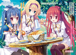  3girls bread claire_rouge ellis_fahrengart multiple_girls rinslet_laurenfrost seirei_tsukai_no_blade_dance soup teapot 