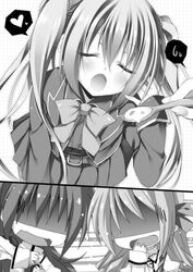  3girls ellis_fahrengart food monochrome multiple_girls rinslet_laurenfrost seirei_tsukai_no_blade_dance spoon 