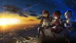  akemi_homura amy_(madoka_magica) animal cloud feline kaname_madoka kuro_chairo_no_neko mahou_shoujo_madoka_magica miki_sayaka sakura_kyouko sky stars sunset tomoe_mami 