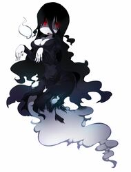  black_hair female female ghost glowing_eyes hair_between_eyes long_hair ls-lrtha monster_girl original pale_skin red_eyes simple_background solo white_background white_skin 