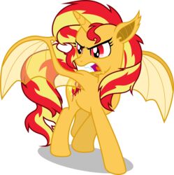  2015 absurd_res alpha_channel bat_pony bat_wings blonde_hair cutie_mark digital_media_(artwork) equestria_girls equid equine fangs female feral hair hasbro hi_res horn hybrid mammal membrane_(anatomy) membranous_wings my_little_pony mythological_creature mythological_equine mythology red_eyes red_hair simple_background solo sunset_shimmer_(eg) teeth theshadowstone translucent translucent_wings transparent_background unicorn vampire wings 