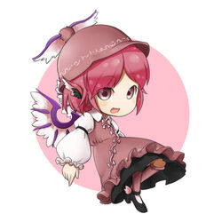  animal_ears arm_belt chibi commentary_request dress female futaba_no_taiko hat mystia_lorelei open_mouth pink_eyes pink_hair puffy_sleeves short_hair touhou wings 