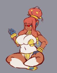  anthro big_breasts biped blue_eyes bracelet breasts clothed clothing female generation_4_pokemon grey_background hair hi_res infernape jewelry liveforthefunk navel necklace nintendo orange_hair pokemon pokemon_(species) simple_background sitting skimpy solo yellow_sclera 