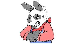  4:3 american_opossum animated anthro bandana biped blue_clothing blue_overalls breasts circle_eyebrows clothed clothing digital_media_(artwork) eye_markings eyebrows female fist flipnote_studio_(artwork) fur grey_body grey_ears grey_eyebrows grey_face grey_fur grey_lips grey_nose grin hands_on_hips kerchief lips low_res mammal markings marsupial mon311 monotone_bandanna monotone_clothing monotone_neckerchief monotone_overalls monotone_shirt monotone_tail monotone_topwear multicolored_body multicolored_face multicolored_fur neckerchief nintendo overalls pink_clothing pink_shirt pink_tail pink_topwear poppy_opossum poppy_opossum_(character) punching_self red_bandanna red_clothing red_kerchief red_neckerchief shirt short_playtime simple_background smile solo standing tail tail_physics teeth thick_bottom_lip thick_tail topwear two_tone_body two_tone_face two_tone_fur virginia_opossum white_background white_body white_face white_fur wide_hips 