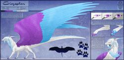  black_border blue_body blue_feathers blue_pawpads blue_tongue border dragon eiszapfen english_text feathered_dragon feathered_scalie feathered_wings feathers female feral footprint hair hi_res horn mane model_sheet mythological_creature mythological_scalie mythology pawpads pawprint pupil_dilation pupils purple_body purple_eyes purple_feathers quadruped ring roaring scalie solo tail text tongue twilightsaint uvula white_body wings worn_pawpads 