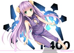  aoki_hagane_no_arpeggio blush bun_cover character_name chinese_clothes commentary_request copyright_name double_bun english_text female green_eyes hair_bun i-400_(aoki_hagane_no_arpeggio) kaguyuu long_hair pants personification purple_hair shirt shoes sleeveless sleeveless_shirt solo white_background 