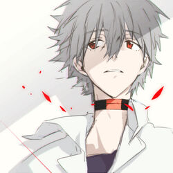  1boy bad_id bad_pixiv_id choker evangelion:_3.0_you_can_(not)_redo grey_hair male_focus meer_rowe nagisa_kaworu neon_genesis_evangelion rebuild_of_evangelion red_eyes solo 