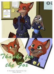  2017 anthro bodily_fluids canid canine clothed clothing cover_art disney drama duo fanfiction female fox fur guardian_blue hi_res judy_hopps lagomorph leporid male mammal nick_wilde office photo police rabbit red_fox sarsis smile story tears true_fox uniform zootopia 