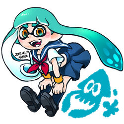  1:1 ambiguous_gender animal_humanoid being_watched blue_hair cephalopod cephalopod_humanoid clothing coleoid decapodiform dress duo female footwear hair humanoid inkling inkling_girl long_hair looking_at_another low_res marine marine_humanoid mask mollusk mollusk_humanoid nintendo orange_eyes pepaden pseudo_hair signature simple_background splatoon suction_cup tentacle tentacle_hair uniform 