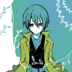  androgynous artist_request female female flat_color kino kino_no_tabi long_coat pouch_bags short_hair solo vines 