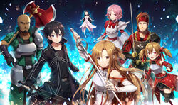  3boys 4girls :d age_difference agil anklet armor armored_dress asuna_(sao) axe bald bandana barefoot battle_axe beard belt black_eyes black_gloves black_hair black_pants black_shirt black_skirt blue_flower breastplate brown_eyes brown_hair choker collarbone commentary_request dagger dark_skin detached_sleeves dress elucidator facial_hair fairy family faulds fingerless_gloves flanged_mace floating_hair flower gabiran gloves glowing ground_gorge hair_between_eyes hair_flower hair_ornament hair_ribbon hairclip holding holding_axe holding_dagger holding_knife holding_mace holding_polearm holding_sword holding_weapon jewelry karakurenai_(sao) katana kirito klein_(sao) knife knights_of_blood_uniform_(sao) lambent_light lisbeth_(sao) lolicon long_hair looking_at_viewer mace mini_person minigirl miniskirt multiple_boys multiple_girls open_mouth over_shoulder pants pauldrons pink_hair pleated_skirt polearm rapier red_dress red_eyes red_ribbon ribbon sheath shield shirt short_hair shoulder_armor silica skirt sleeveless sleeveless_dress smile spiked_hair strapless strapless_dress sword sword_art_online thighhighs twintails unsheathed very_long_hair war_hammer weapon weapon_over_shoulder white_armor white_dress yui_(sao) yui_(sao-alo) zettai_ryouiki 