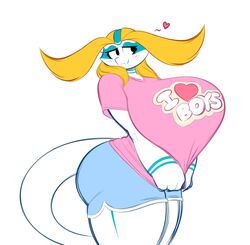  2018 aijou anthro ass averyshadydolphin big_breasts big_butt black_eyes blonde_hair blush bottomwear breasts clothed clothing digital_media_(artwork) dragon english_text eyebrows female hair heart_symbol huge_breasts jou looking_at_viewer mythological_creature mythological_scalie mythology non-mammal_breasts scalie shirt shorts simple_background small_head solo tail text thick_thighs topwear white_background 