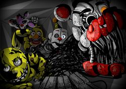  2018 animatronic anthro avian bear bird canid canine chicken clothing creepy digital_media_(artwork) ennard_(fnafsl) eyebrows five_nights_at_freddy&#039;s five_nights_at_freddy&#039;s_2 five_nights_at_freddy&#039;s_3 fox freddy_fazbear&#039;s_pizzeria_simulator galliform gallus_(genus) group hat headgear headwear hi_res humanoid lagomorph leporid machine male mammal mangle_(fnaf) molten_freddy_(fnaf) open_mouth phasianid rabbit robot scottgames sharp_teeth shu_20625 simple_background sister_location springtrap_(fnaf) teeth withered_chica_(fnaf) 