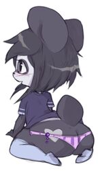  2015 anthro ass bear big_ears black_eyes black_hair bottomwear chibi clothed clothing coffeechicken colored_edge_panties colored_edge_underwear digital_media_(artwork) female giant_panda hair heart_symbol ken_ashcorp kenny_(kenashcorp) legwear mammal open_mouth panties pattern_bottomwear pattern_clothing pattern_panties pattern_underwear pink_clothing pink_panties pink_underwear purple_clothing purple_panties purple_underwear rear_view shaded shirt simple_background solo stockings striped_bottomwear striped_clothing striped_panties striped_underwear stripes topwear underwear white_background young young_anthro 