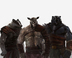  2015 anthro armor badger bear clothed clothing garras group horn male mammal muscular muscular_male mustelid musteline racoonwolf rhinoceros ryan_carthage simple_background trio white_background 