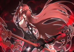  absurdly_long_hair absurdres alternate_costume breasts female highres holding holding_weapon horns long_hair looking_at_viewer looking_to_the_side medium_breasts official_alternate_costume punishing:_gray_raven red_eyes red_hair sideboob solo takashi_san vera:_geiravor_(hollow_crown)_(pgr) vera:_geiravor_(pgr) vera_(pgr) very_long_hair weapon 