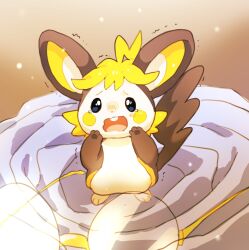  2023 after_transformation ambiguous_gender anthro blonde_hair blush bodily_fluids brown_background brown_body buckteeth clemont_(pokemon) clothing digital_media_(artwork) emolga eyewear generation_5_pokemon glasses gym_leader hair hi_res male_(lore) miri nintendo nude open_mouth pokemon pokemon_(species) round_glasses shaking simple_background solo standing tail tears teeth trembling 