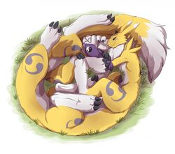  10_limbs 8_legs agropuer ambiguous_gender bandai_namco big_feet canid canid_taur canine canine_taur curled_up digimon digimon_(species) digimon_taur feet fur limbs long_body long_taur looking_at_viewer mammal mammal_taur multi_leg multi_limb multifur renamon solo taur taurification taurified yellow_body yellow_fur 