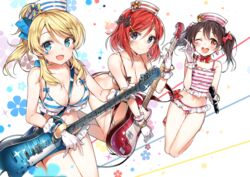  3girls :d ;d ayase_eli bad_id bad_twitter_id bass_guitar bibi_(love_live!) bikini black_hair blonde_hair blue_eyes blush breasts cleavage downscaled frilled_bikini frills gloves guitar gun_sling instrument large_breasts long_hair looking_at_viewer love_live! love_live!_school_idol_project md5_mismatch medium_breasts microphone multiple_girls navel nishikino_maki o-ring o-ring_top one_eye_closed open_mouth ponytail purple_eyes red_eyes red_hair resized short_hair smile strap_gap swimsuit tankini thigh_gap twintails white_gloves wireless yazawa_nico yuran 