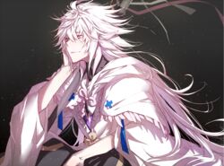  1boy fate/stay_night long_hair male male_focus merlin_(fate/stay_night) silver_hair solo white_hair 