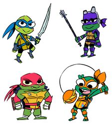  2018 alligator_snapping_turtle ankle_wraps anthro band-aid bandage bandana barefoot belt bo_staff bottomwear box_turtle chibi clothed clothing club_(weapon) cute_fangs donatello_(rottmnt) donatello_(tmnt) dual_wielding elbow_pads eyewear eyewear_on_head facial_markings feet fingerless_gloves footwear gloves goggles goggles_on_head group hand_wraps handwear head_markings holding_melee_weapon holding_object holding_sword holding_weapon inkyfrog kerchief knee_pads kusari-fundo legwear leonardo_(rottmnt) leonardo_(tmnt) looking_at_viewer male markings mask melee_weapon michelangelo_(rottmnt) michelangelo_(tmnt) nightstick open_mouth open_smile ornate_box_turtle pond_slider raphael_(rottmnt) raphael_(tmnt) red-eared_terrapin reptile rise_of_the_teenage_mutant_ninja_turtles sash scalie shell shorts simple_background smile snapping_turtle socks softshell_turtle spikes spiny_softshell_turtle standing stirrup_socks sword teenage_mutant_ninja_turtles terrapin turtle weapon white_background wraps 