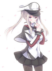  bad_id bad_pixiv_id blonde_hair blue_eyes capelet female graf_zeppelin_(kancolle) hat jakey jewelry kantai_collection long_hair pantyhose peaked_cap ring skirt smile solo twintails uniform wedding_ring 