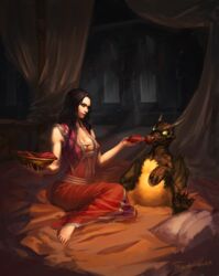  breasts cleavage dragon feeding female food highres meat onyxia tarakanovich warcraft world_of_warcraft 