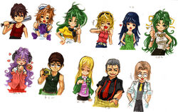  4boys 6+girls bad_link baseball_bat belt black_hairband blonde_hair blush brown_eyes brown_hair camera character_name curly_hair doctor dog_tags everyone furude_rika glasses hairband hands_in_pockets hanyuu hat heart higurashi_no_naku_koro_ni houjou_satoko irie_kyousuke japanese_clothes laughing lolicon long_hair maebara_keiichi miko multiple_boys multiple_girls oerba_yun_fang one_eye_closed ooishi_kuraudo open_mouth orange_hair ryou_(shirotsumesou) ryuuguu_rena shaded_face short_hair siblings simple_background sisters skirt sleeveless smile sonozaki_mion sonozaki_shion suspenders sweater_vest takano_miyo tomitake_jirou twins 