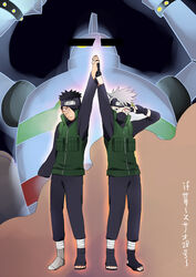  2boys crossover hatake_kakashi highres kanenote multiple_boys naruto naruto_shippuuden parody pixiv_manga_sample resized tetsujin_28-gou uchiha_obito 