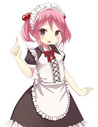  apron bad_id bad_pixiv_id female hair_bobbles hair_ornament kantai_collection maid_apron nekomo pink_eyes pink_hair sazanami_(kancolle) short_sleeves solo twintails 