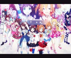  6+girls aikatsu! aikatsu!_(series) amami_haruka bokura_wa_ima_no_naka_de cat_girl commentary_request concert crossover cyan_(show_by_rock!!) haikimono_shounen half-skirt hoshimiya_ichigo idol idol_clothes idolmaster idolmaster_(classic) idolmaster_cinderella_girls idolmaster_million_live! in-franchise_crossover kasuga_mirai kasukabe_haru kimi_no_kokoro_wa_kagayaiteru_kai? kosaka_honoka love_live! love_live!_school_idol_project love_live!_sunshine!! manaka_laala microphone multiple_crossover multiple_girls nanasaki_nicole nanase_yoshino pretty_series pripara screen shimamura_uzuki show_by_rock!! stage stage_lights starpiece_memories_(idolmaster) takami_chika tokyo_7th_sisters trait_connection wake_up_girls! 