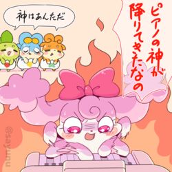  1:1 2017 anthro blue_body blue_fur blue_hair blush bodily_fluids closed_eyes clothed clothing cocotama dialogue eyebrows eyelashes featureless_limbs female fire fur geracho green_body green_skin group hair himitsu_no_cocotama japanese_text keyboard_instrument luckytama male melory multicolored_body multicolored_fur musical_instrument open_mouth orange_body orange_fur oshaki panties piano pink_body pink_eyes pink_fur ribbons sayunu solo_focus speech_bubble sweat tan_body tan_fur text tongue translated two_tone_body two_tone_fur underwear white_body white_fur 