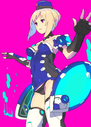  bare_shoulders black_panties blonde_hair boots braid braided_bun breasts commentary_request covered_navel covered_nipples crazy_kitten enkyo_yuuichirou female fingerless_gloves garrison_cap gauntlets gloves hair_bun hat medium_breasts panties phantasy_star phantasy_star_online_2 pointy_ears purple_eyes sidelocks simple_background single_hair_bun solo thigh_boots thighhighs underwear 