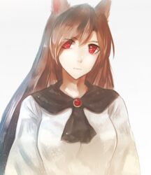  animal_ears bad_id bad_pixiv_id brooch brown_hair female highres imaizumi_kagerou jewelry long_hair mizukami_ryouma red_eyes solo touhou upper_body wolf_ears 