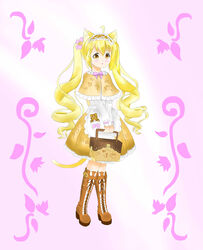  absurdres animal_ears bad_id bad_pixiv_id blonde_hair boots cat_ears chinese_commentary commentary_request female highres lolita_fashion mao_xin&#039;ai twintails yellow_eyes 