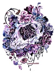  2015 ambiguous_gender artist_name bone cryptosilver domestic_cat felid feline felis flower mammal painting_(artwork) plant simple_background skull solo teeth traditional_media_(artwork) watercolor_(artwork) white_background 