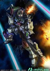  buster_gundam explosion firing floating gun gundam gundam_arsenal_base gundam_seed holding holding_gun holding_weapon mecha mercy_rabbit missile_pod mobile_suit no_humans official_art robot science_fiction solo space v-fin weapon 