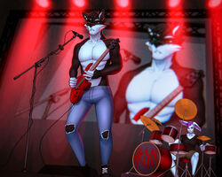  5:4 abs absurd_res akivia_wolf anthro army band biceps black_body bottomwear bulge canid canine canis clothed clothing duo green_eyes guitar hi_res humanoid lagomorph leporid lex_cooper male male/male mammal military muscular muscular_anthro muscular_male musical_instrument pants pecs plucked_string_instrument purple_eyes rabbit singing string_instrument tight_bottomwear tight_clothing tight_pants topless white_body winterblack wolf 