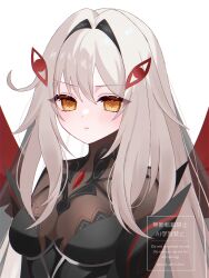  anti-ai_watermark artist_name bodystocking breasts cleavage commentary_request english_text eye_hair_ornament eye_symbol female genshin_impact grey_hair hair_between_eyes highres kino_(curry_pan) long_hair looking_at_viewer partial_commentary ronova_(genshin_impact) simple_background solo symbol-shaped_pupils upper_body watermark white_background yellow_eyes 