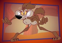  2025 3_toes 4_fingers abstract_background alternate_version_at_paywall anthro arched_back arm_tuft ass_up athletic athletic_anthro athletic_male belly bent_down bent_over biped black_eyes black_nose black_toe_claws brown_body brown_fur canid canine canis canyon casual_nudity chest_tuft claws clenched_teeth colored coyote curling_tail curvy_figure desert devious devious_grin digital_drawing_(artwork) digital_media_(artwork) ears_down elbow_tuft eyebrows feet fingers flat_colors fluffy fluffy_hair fur gavanzude hair head_tuft hi_res humanoid_feet knee_tuft leg_tuft lines_drawn looney_tunes male mammal mischievous mischievous_smile multicolored_body multicolored_fur nude open_mouth open_smile outside paws pecs pinup pivoted_ears plantigrade pose raised_heel raised_tail sand sharp_teeth signature skinny smile solo standing standing_on_toes tail tan_belly tan_body tan_eyebrows tan_fur teeth tiptoes toe_claws toes toothy_grin tuft two_tone_body two_tone_fur warner_brothers wide_hips wile_e._coyote yellow_sclera 