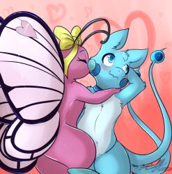  2020 2_tails antennae_(anatomy) anthro arthropod black_antennae black_wings blue_body blue_ears blue_eyes blue_fur blue_tail blush bow_accessory bow_only bow_ribbon butterfly butterfree buttershe closed_eyes collar collar_only digital_media_(artwork) dragonair dragonchu_(character) duo eyelashes fan_character fangs female fur generation_1_pokemon heart_symbol hybrid insects kissing kissing_cheek legendary_pokemon lepidopteran looking_away male male/female mew_(pokemon) multi_tail multicolored_body multicolored_fur multicolored_wings nintendo nude nude_anthro nude_female nude_male pikachu pink_background pink_body pink_wings pokemon pokemon_(species) semi-anthro shy signature simple_background snout standing tail teeth two_tone_body two_tone_fur white_body white_fur white_wings wings xilrayne yellow_bow 