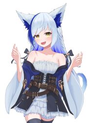  animal_ear_fluff animal_ears aomiya_yozuri bare_shoulders belt black_bow black_thighhighs blush bow braid breasts brown_belt cat_ears cat_girl cat_tail cleavage collarbone dress female frilled_dress frills hairbow highres long_hair long_sleeves looking_at_viewer medium_breasts open_mouth simple_background smile solo strapless strapless_dress tail thighhighs thighs twin_braids vee_(vtuber) very_long_hair virtual_youtuber white_background wide_sleeves yellow_eyes yoshinori_draw zettai_ryouiki 