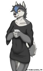  absurd_res alpha_channel anthro bottomless canid canine canis clothed clothing domestic_dog female hi_res husky mammal militia_d. nordic_sled_dog oversized_clothing oversized_shirt oversized_topwear phrostbite shirt solo spitz topwear 