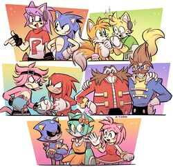  2_tails 5_fingers amy_rose anthro biped blue_clothing brown_hair buckles_the_mole canid canine canon_x_oc clothed clothing countershade_torso countershading dipstick_tail domestic_cat dr._eggman dr._leggman duo echidna eulipotyphlan eyebrows facial_hair fails_the_cat fan_character felid feline felis female fingers fox group hair hedgehog human knuckles_the_echidna machine maimy_the_robot male mammal markings metal_sonic mole_(animal) monotreme moustache multi_tail multiple_images open_mouth open_smile ponic_and_fails ponic_the_porcupine porcupine red_clothing robot rodent sega shirt smile sonic_the_hedgehog sonic_the_hedgehog_(series) tail tail_markings tails topless topless_anthro topless_male topwear trio whiskers z-t00n 