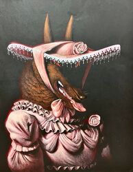  absurd_res anthro canid canine clothed clothing colored_pencil_(artwork) entitycore female hat headgear headwear hi_res mammal solo tongue tongue_out traditional_media_(artwork) 