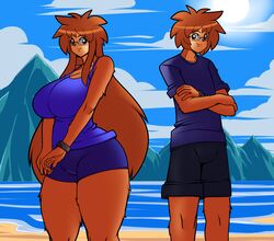  absurd_res andrea_(dreamcastzx1) andrew_(dreamcastzx1) anthro big_breasts breasts digital_media_(artwork) duo female hi_res huge_breasts male square_crossover superbunnygt thick_thighs unknown_species wide_hips 